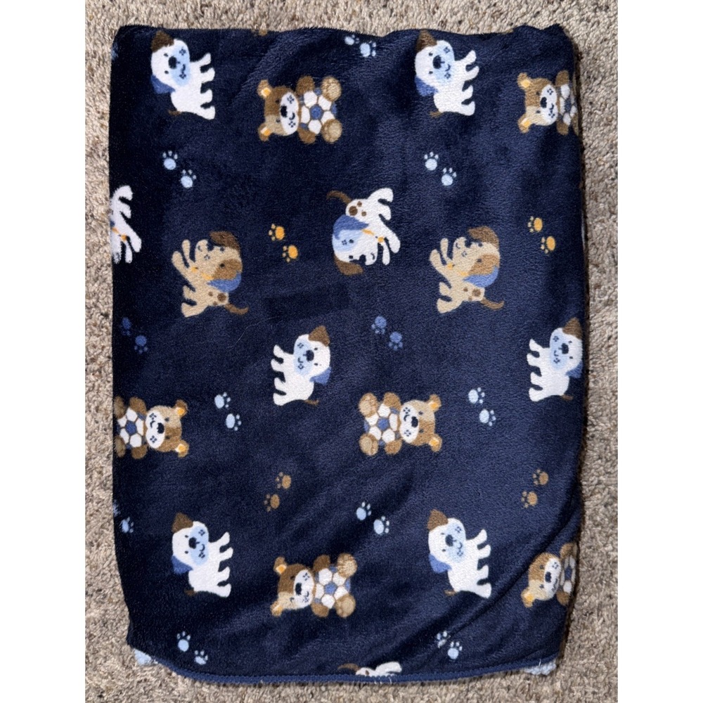 Garanimals Puppy Dog Bear Soccer Ball Baby Blanket Navy Blue Sherpa Fleece 28x35
